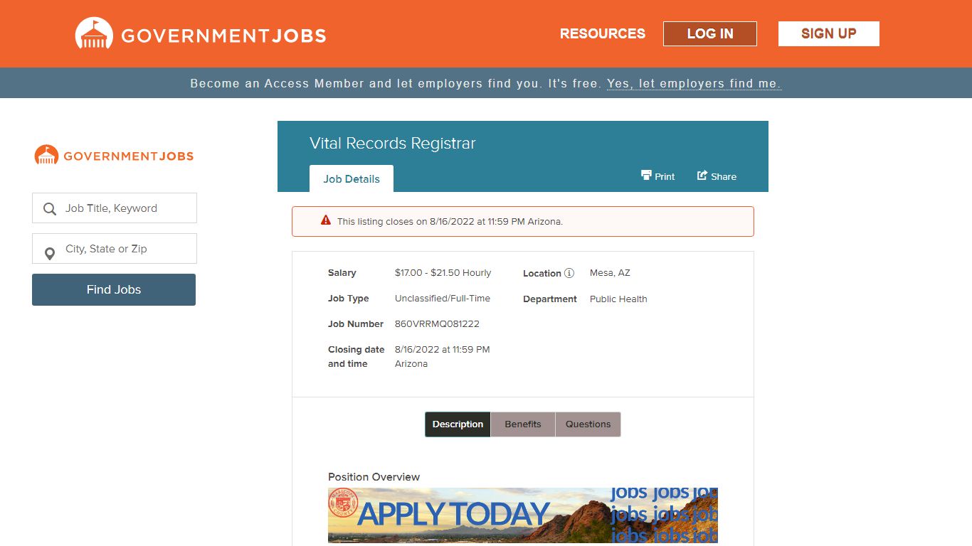 Vital Records Registrar | Government Jobs